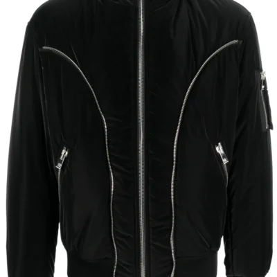 Black Zip-Detail Puffer Hooded Jacket