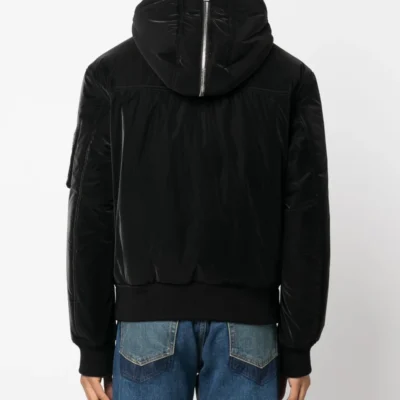 Black Zip-Detail Puffer Hooded Jacket