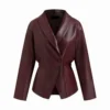 Button-Up Faux Leather Jacket with Collar and Elastic Waist