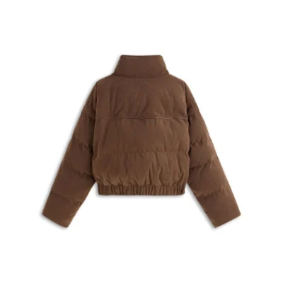 Corduroy Oversized Puffer Jacket with Metal Buckle and Zip