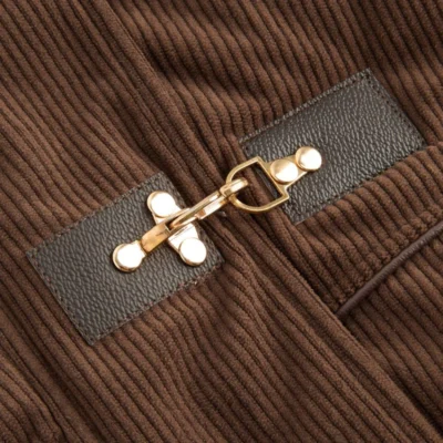 Corduroy Oversized Puffer Jacket with Metal Buckle and Zip