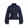 Denim Collar Cinched Waist Button-Up Jacket