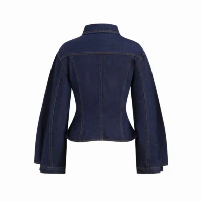 Denim Collar Cinched Waist Button-Up Jacket