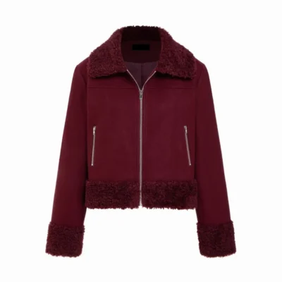 Faux Fur Trim Collar Zip-Up Long Sleeve Jacket