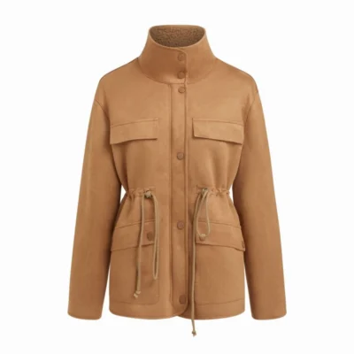 Faux Shearling Collar Longline Oversized Zip Jacket