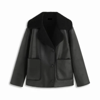 Faux Shearling Collar Oversized Button Jacket