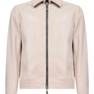 Mens Beige Zipper Suede Jacket