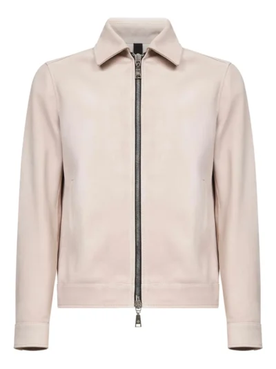 Mens Beige Zipper Suede Jacket