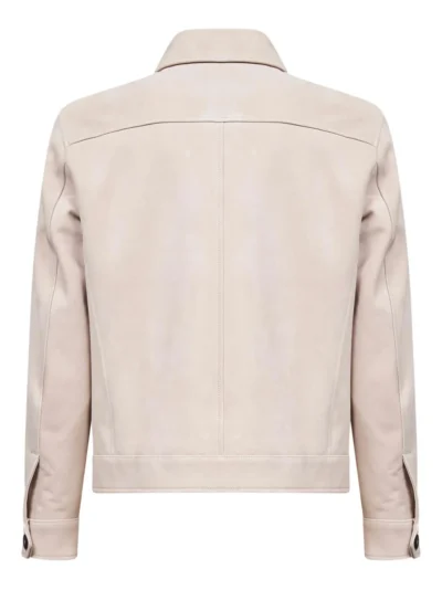 Mens Beige Zipper Suede Jacket