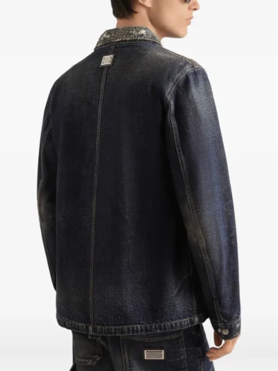 Men’s Distressed-Effect Denim Jacket with Pockets