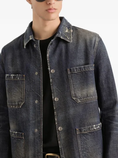 Men’s Distressed-Effect Denim Jacket with Pockets