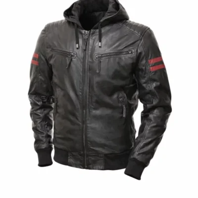 Men’s Jed Black Leather Jacket With Hood