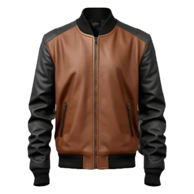 Men’s Leather Bomber Jacket in Brown and Black
