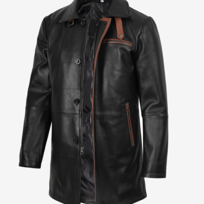 Men’s Real Leather Black Coat With Brown Detailing