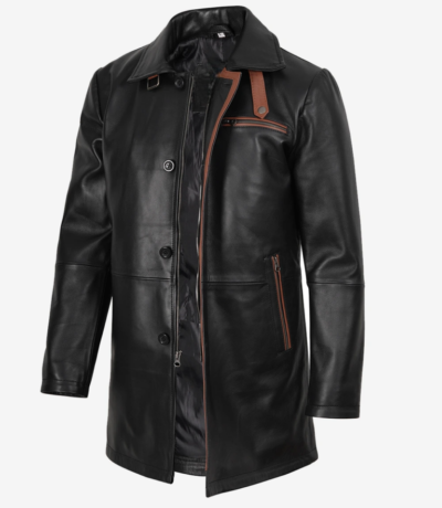 Men’s Real Leather Black Coat With Brown Detailing