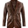 Mens Spanish Brown Harper Leather Blazer