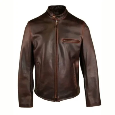 Men’s Vintage-Style Schott Brown Cafe Racer Jacket