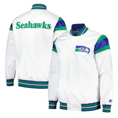 Midweight White Seattle Seahawks Satin Jacket