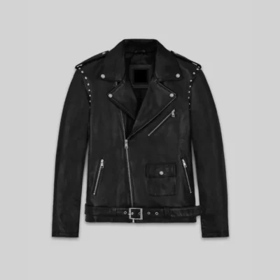 Minimal Studded Detail Leather Jacket