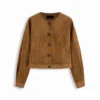 Minimalist Suede Round-Neck Jacket