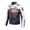 Moto Navy and White Chicago Bears Leather Jacket