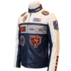 Moto Navy and White Chicago Bears Leather Jacket