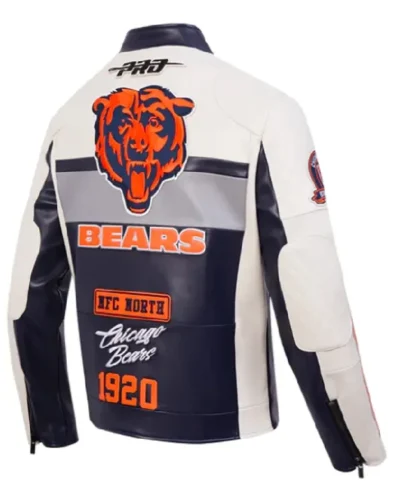 Moto Navy and White Chicago Bears Leather Jacket