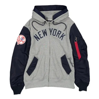 NY Yankees Heather Gray/Navy Full-Zip Hoodie Jacket