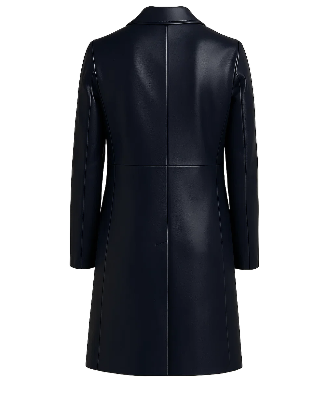 Nora Womens Blue Trench Leather Button Down Coat