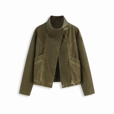 Nova Faux Leather Collar Zip Through Oversized Jacket