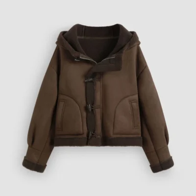 Oversized Faux Shearling Hooded Jacket with Toggle Buttons