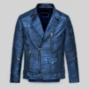 Phantom Luxe Metallic Blue Croc Leather Jacket