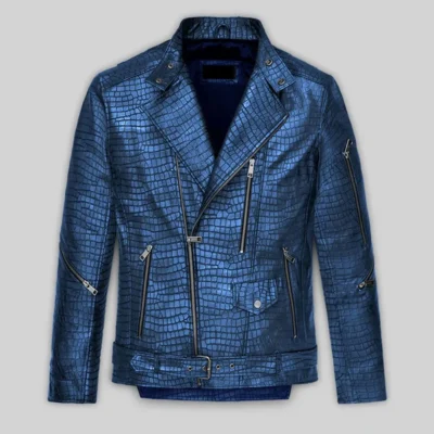 Phantom Luxe Metallic Blue Croc Leather Jacket