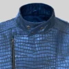 Phantom Luxe Metallic Blue Croc Leather Jacket