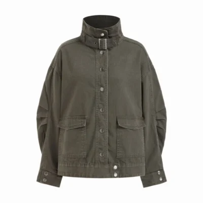 Pleated Two-Way Denim Oversized Jacket with Belt