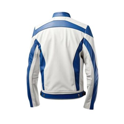 Premium White & Blue Lambskin Biker Jacket