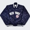 Quilted Satin New York Yankees Jacket in Navy