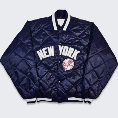Quilted Satin New York Yankees Jacket in Navy