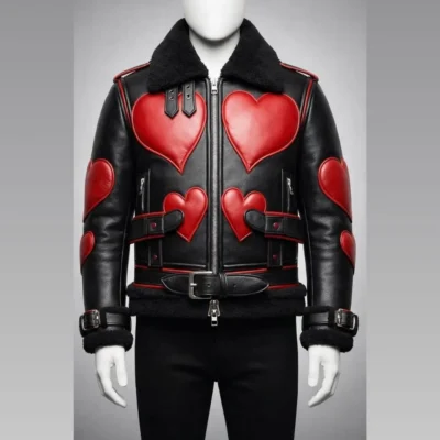 Red Heart Black Leather Shearling Jacket