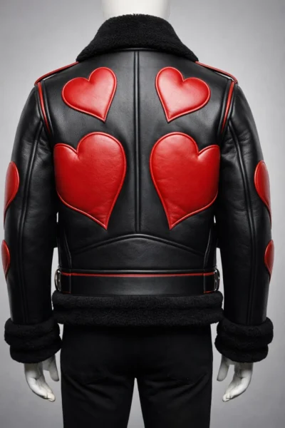 Red Heart Black Leather Shearling Jacket