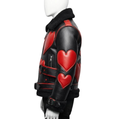 Red Heart Black Leather Shearling Jacket side
