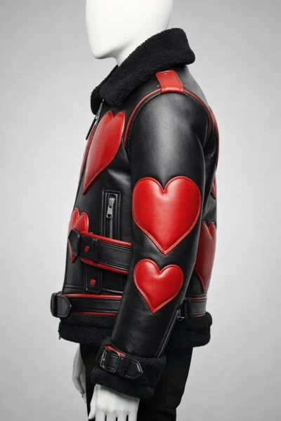 Red Heart Black Leather Shearling Jacket