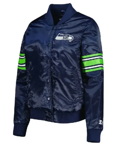 Seattle Seahawks College Navy Line Up Varsity Satin Jacket