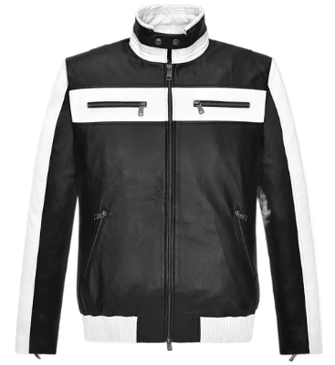 Sebastian Stan Mens Black & White Leather Jacket