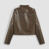 Stand Collar Faux Leather Jacket with Zippered Side Stripes