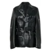 Stitched-Detail Comme Leather Blazer in Black