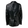 Stitched-Detail Comme Leather Blazer in Black