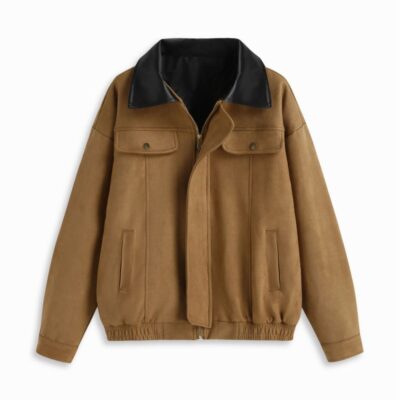 Suede Collar Two-Tone Oversized Zip Jacket
