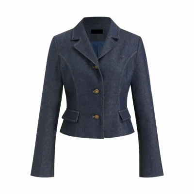 Tailored Cropped Jacket with Notched Collar