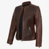 Textured Cognac Wax Women’s Leather Café Racer Jacket